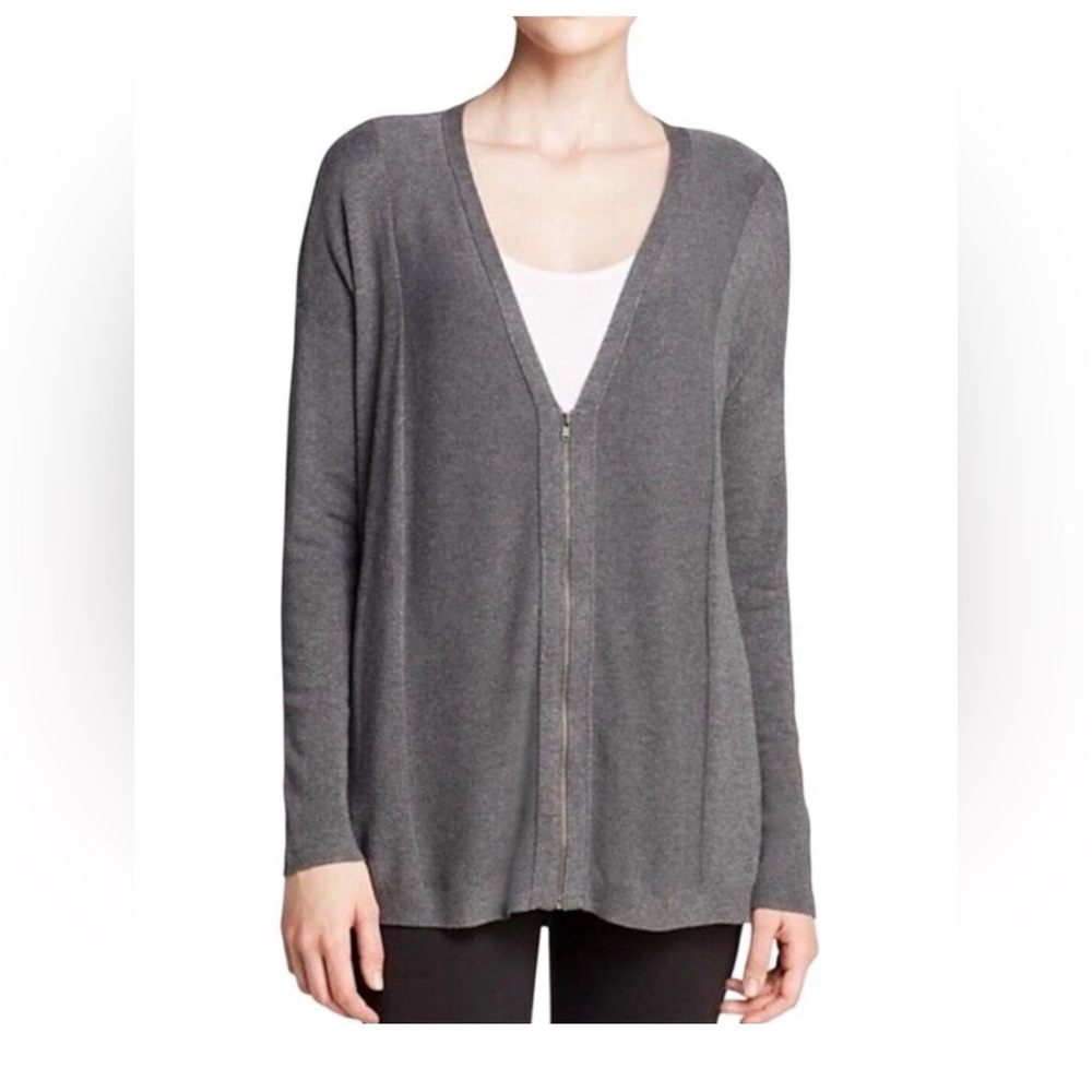 Eileen Fisher Women’s Charcoal V-Neck Zipper Charcoal  Basic Cardigan, Size S/P
